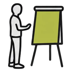 Figur vor einem Flipchart