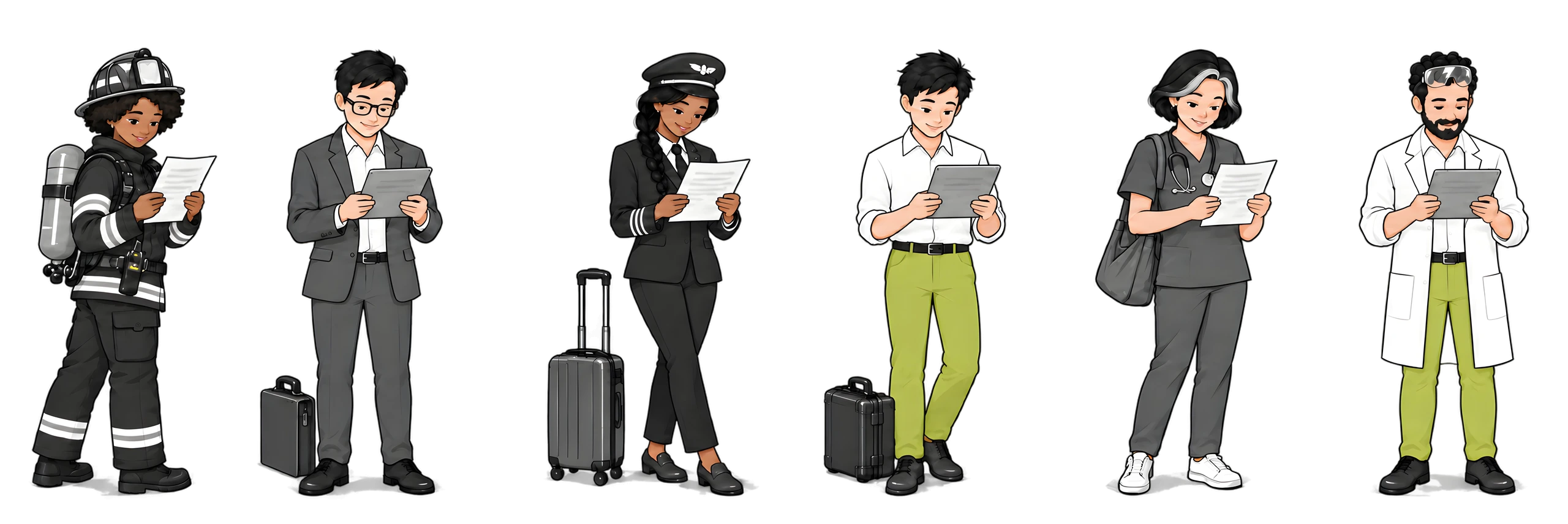 Illustration: Trainerinnen und Trainer, die den Newsletter lesen